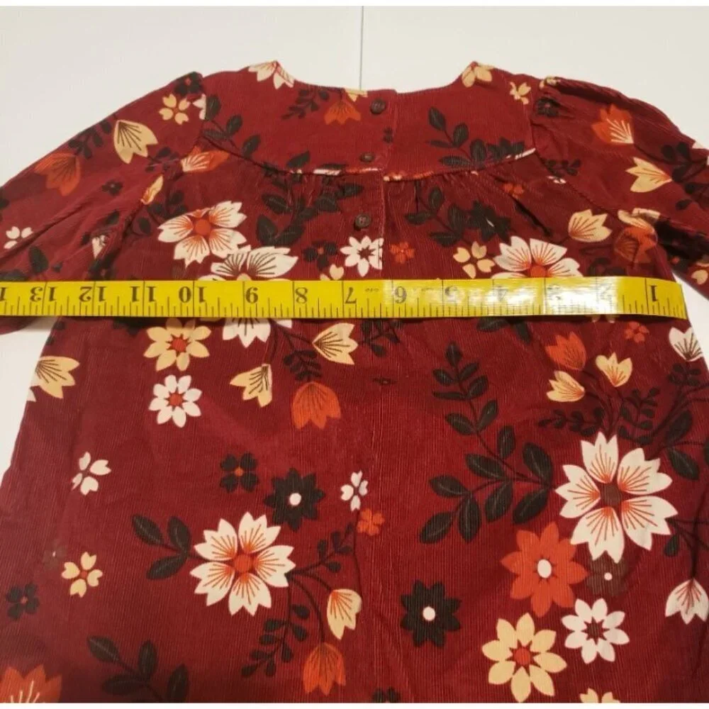 Gap dress 4T girls soft corduroy floral long sleeve fall burgundy red boho